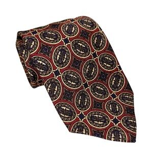 VTG Polo Ralph Lauren Mens Tie Silk Burgundy Blue Geometric Foulard 57x3.5” USA